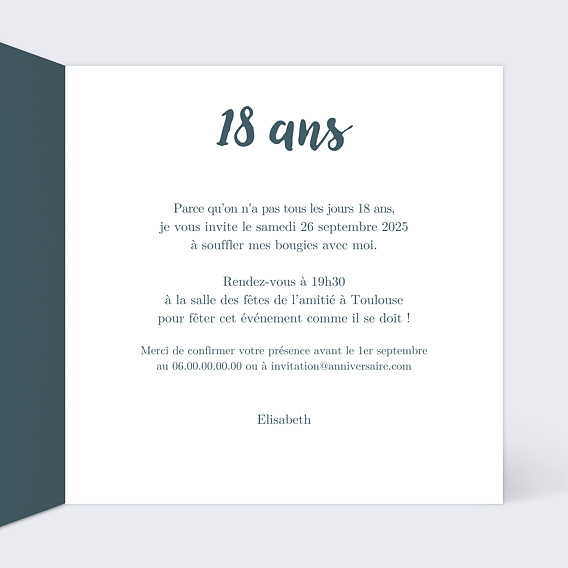 Invitation anniversaire Cadre Élégant Intérieur Droit