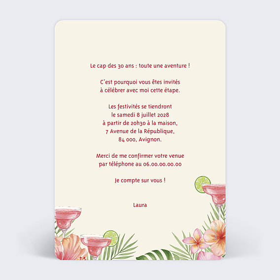 Invitation Anniversaire Adulte Pink tropical
