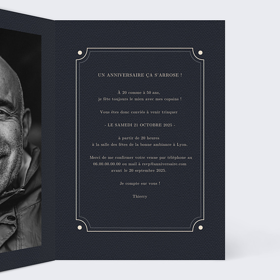 Invitation anniversaire Âge Vintage Intérieur Droit