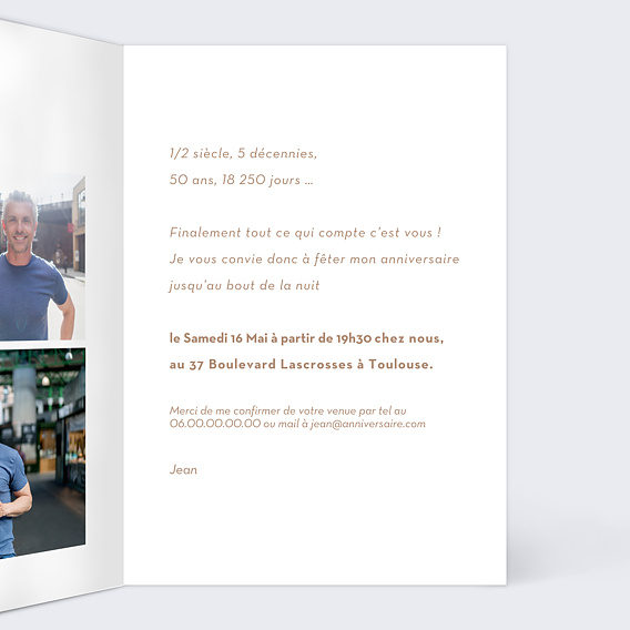 Invitation anniversaire Élégance Ocre Intérieur Droit