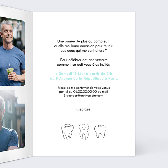 Invitation anniversaire Toutes Ses Dents Intérieur Droit