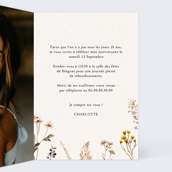 Invitation anniversaire Bouquet sauvage Intérieur Droit
