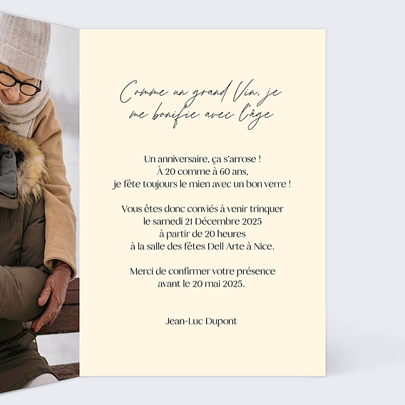 Invitation anniversaire Dégustation Intérieur Droit