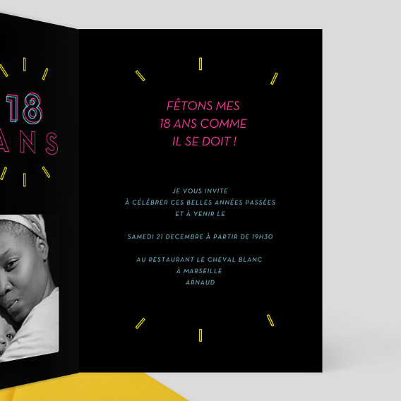 Invitation anniversaire Funny Neons Intérieur Droit