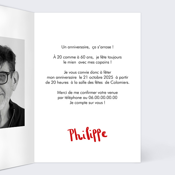 Invitation anniversaire Prendre de la Bouteille Intérieur Droit