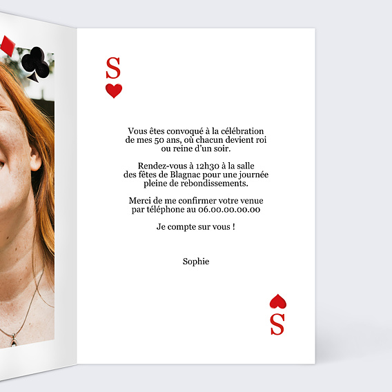 Invitation anniversaire Reine Intérieur Droit