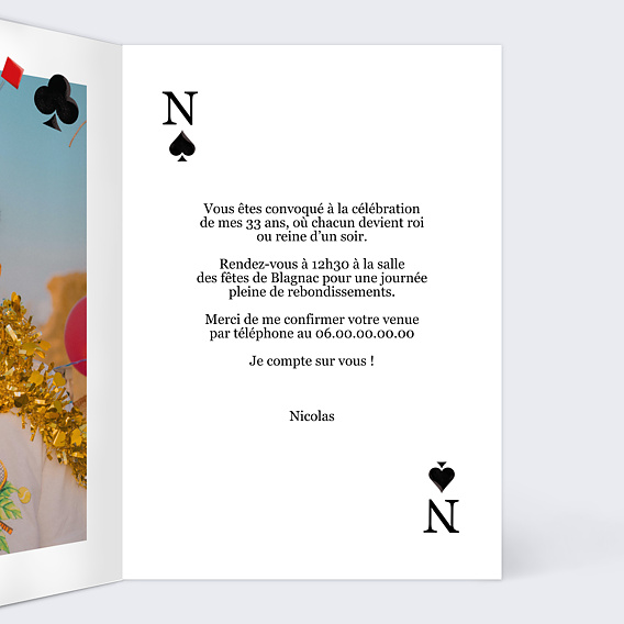 Invitation anniversaire Roi Intérieur Droit