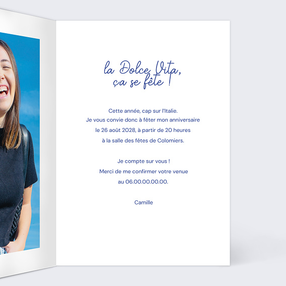 Invitation anniversaire Soirée à l'italienne Intérieur Droit