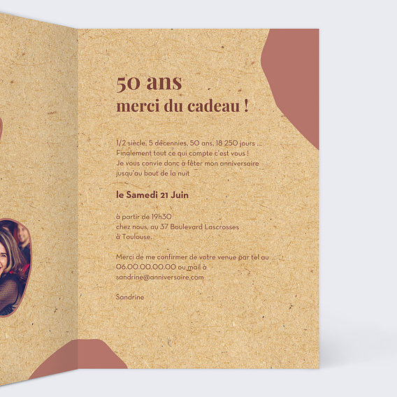 Invitation anniversaire Timeline Romance Intérieur Droit