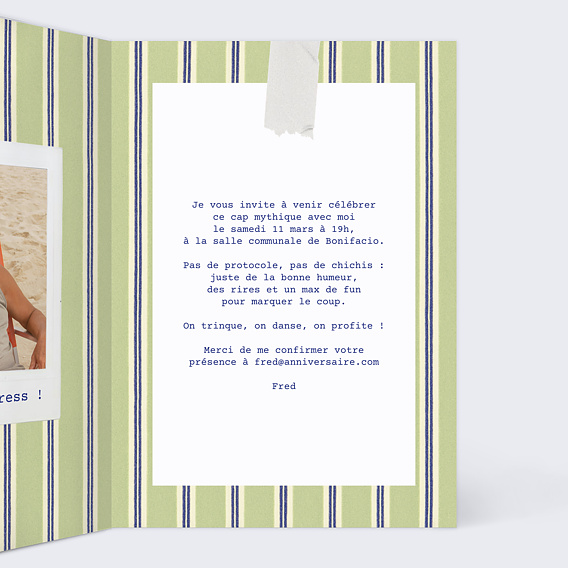 Invitation anniversaire Vintage stripes Intérieur Droit