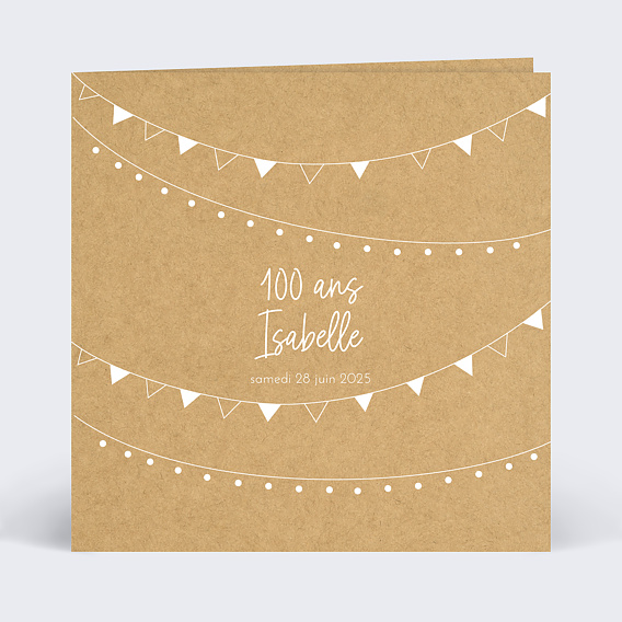 Invitation anniversaire Fanions Bucoliques Kraft