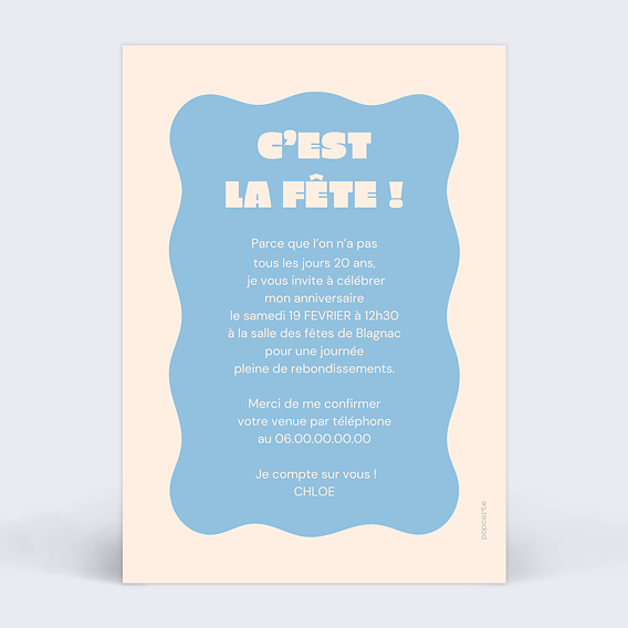 Invitation anniversaire Confetti original Verso