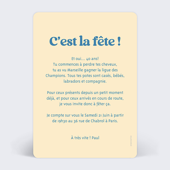 Invitation anniversaire Tu sais que tu as 40 ans Verso
