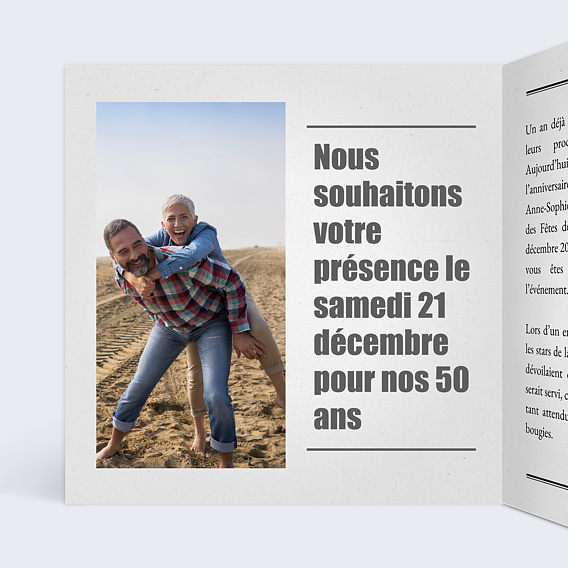 Invitation anniversaire Carte Journal Multianniversaire Intérieur Gauche
