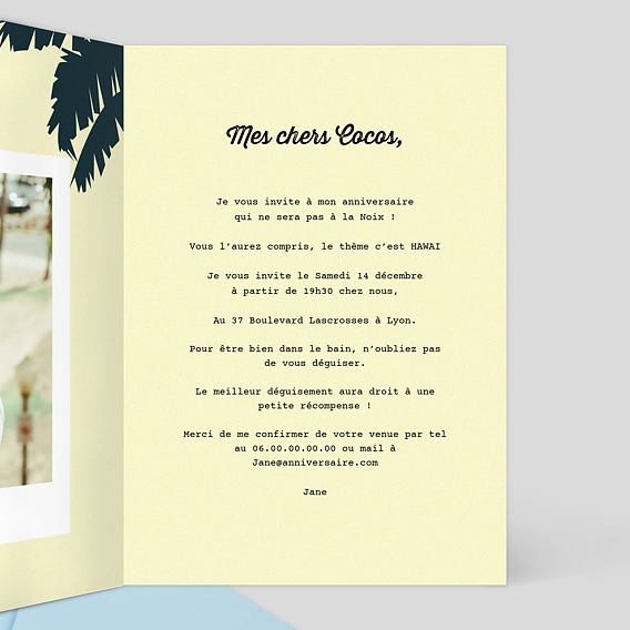 Invitation anniversaire Une Nuit à Hawaï Intérieur Droit