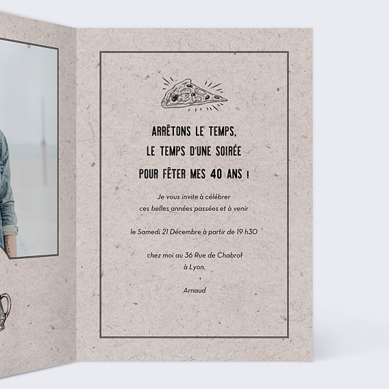 Invitation anniversaire Pizza Party Intérieur Droit