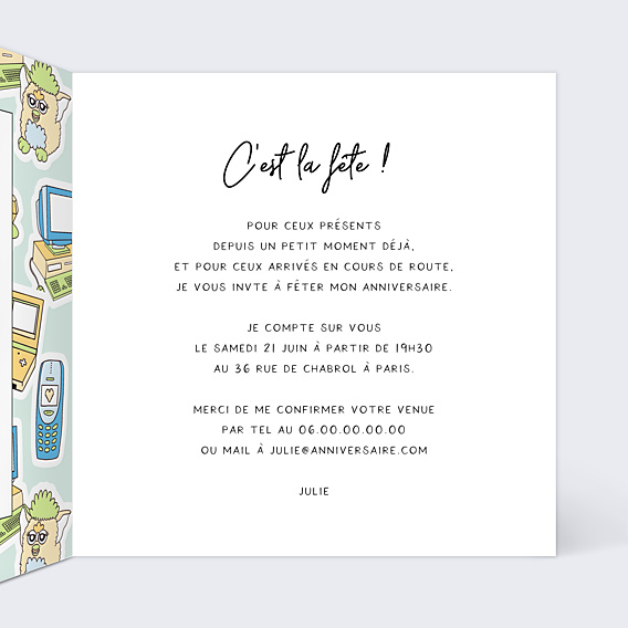 Invitation Anniversaire Adulte Objets des années 90