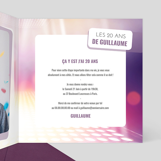 Invitation anniversaire Années 2000 Intérieur Droit