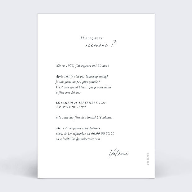 Invitation Anniversaire Adulte Belle Époque Verso