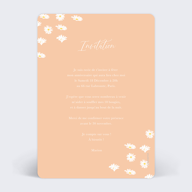 Invitation Anniversaire Adulte Marguerite Verso