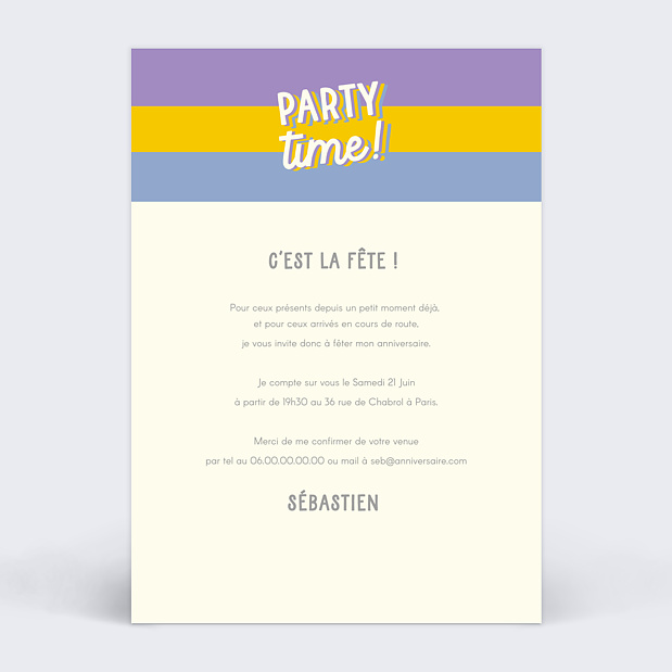 Invitation Anniversaire Adulte Party Time Verso