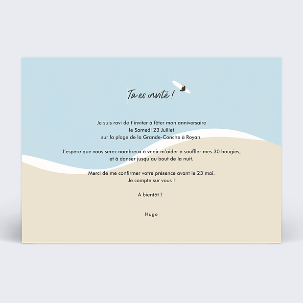 Invitation Anniversaire Adulte Surfer Vibe Verso
