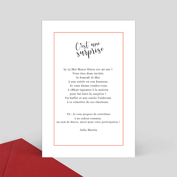 Invitation anniversaire Cadre Typographique Verso