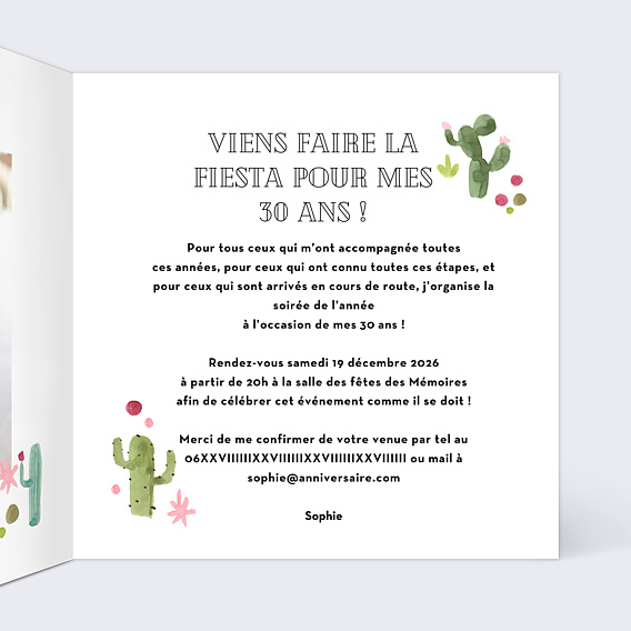 Invitation Anniversaire Adulte Cactus
