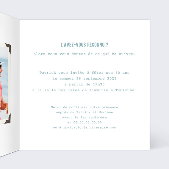 Invitation anniversaire Effet tirage Intérieur Droit