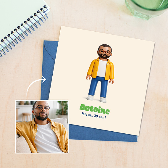 Invitation anniversaire Portrait en figurine