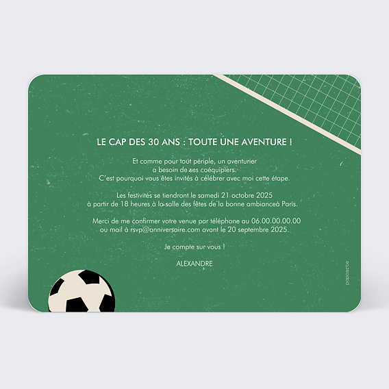 Invitation anniversaire Billet de Foot Verso