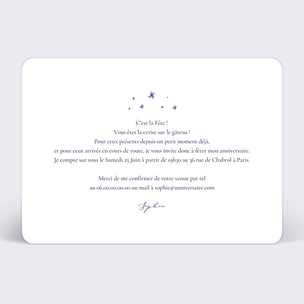 Invitation Anniversaire Adulte Étoiles Bleues Verso