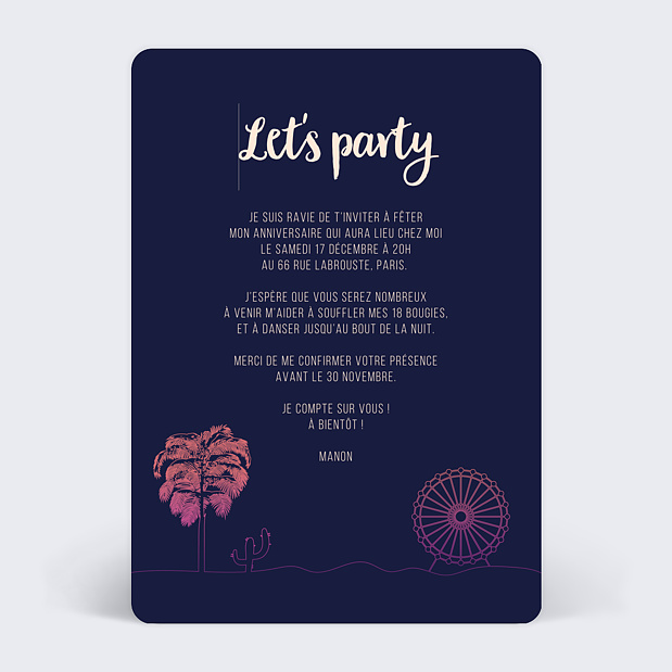 Invitation Anniversaire Adulte Festival Verso