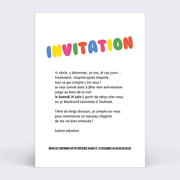 Invitation Anniversaire Adulte La Boum Verso