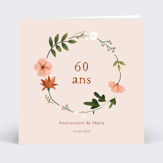 Invitation anniversaire Couronne de fleurs champêtre