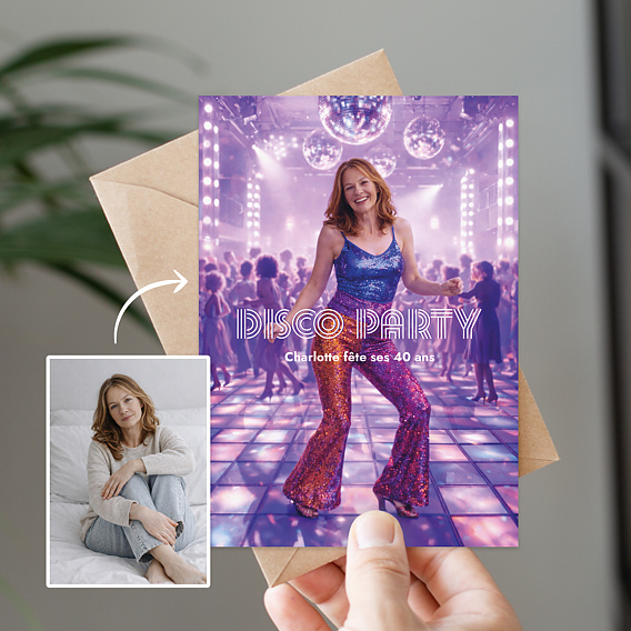 Invitation anniversaire Portrait en danseur disco
