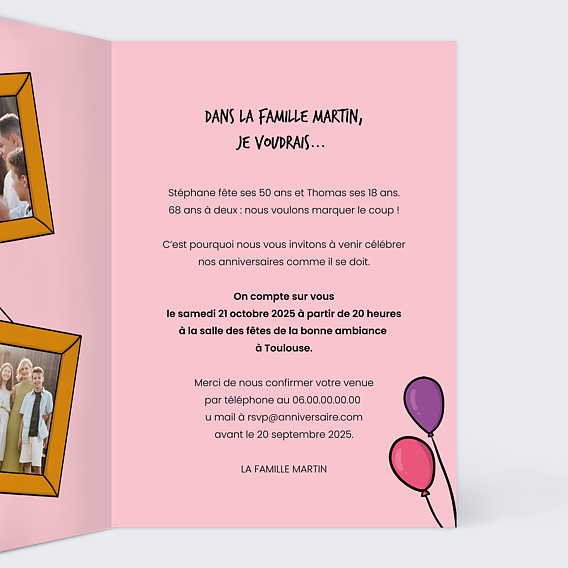 Invitation anniversaire Famille Célèbre Intérieur Droit