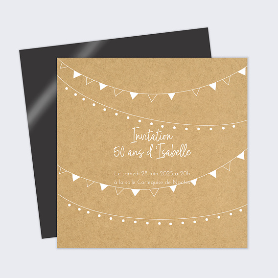 Invitation anniversaire Fanions Bucoliques Kraft
