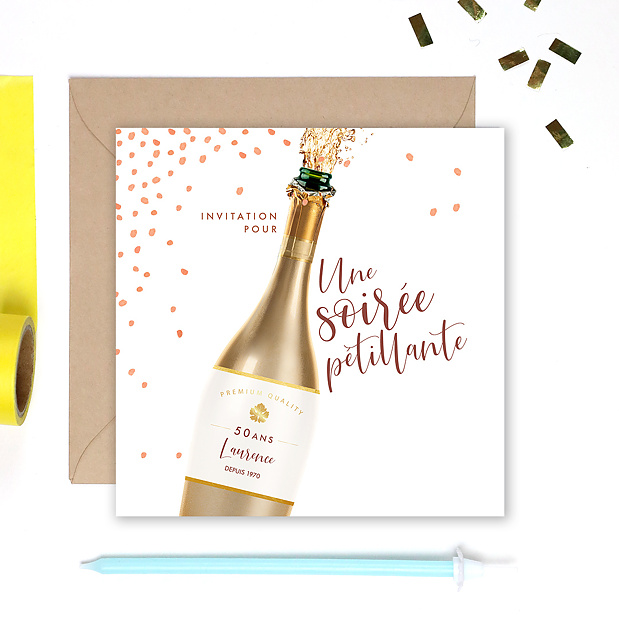Invitation Anniversaire Champagne Confettis