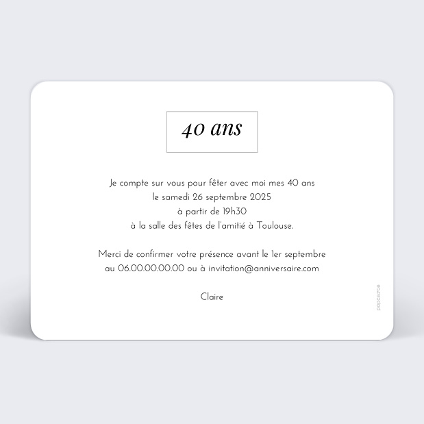 Invitation Anniversaire Etiquette Verso