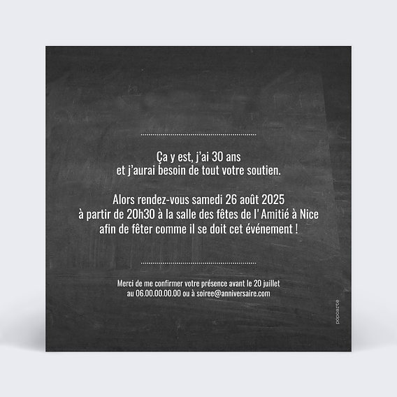 Invitation anniversaire Photomaton Ardoise Verso