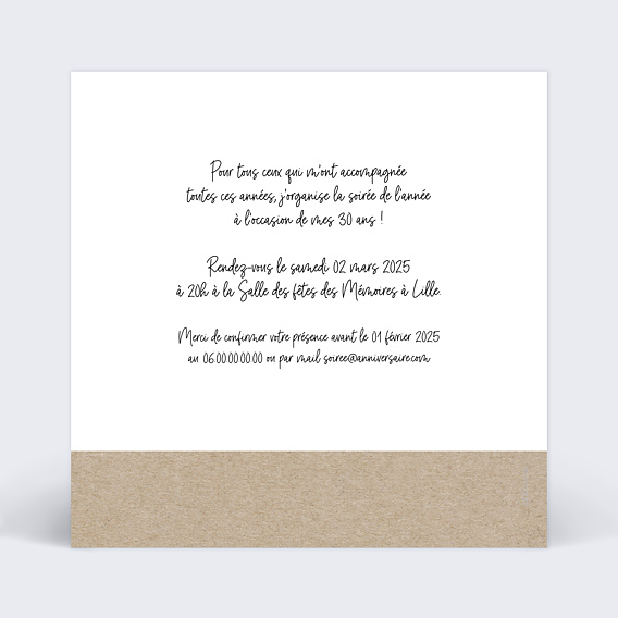 Invitation anniversaire Timeline Photomaton Verso