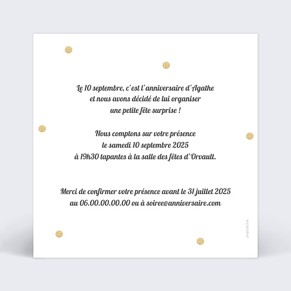 Invitation anniversaire Surprise chic Verso