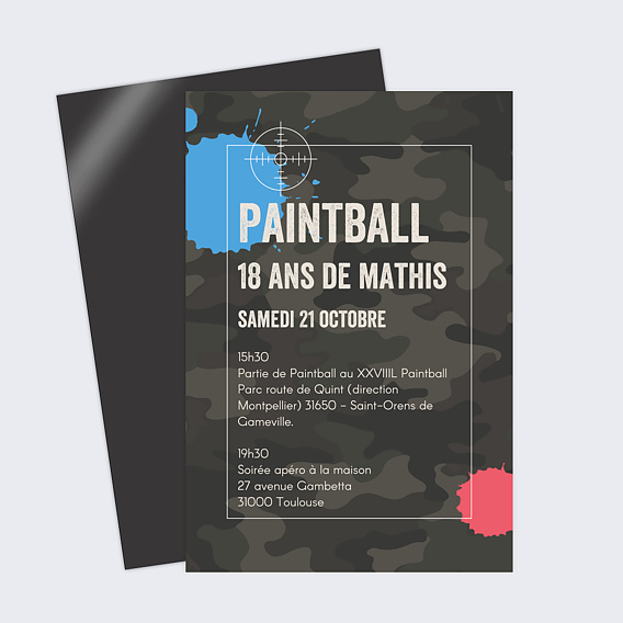 Invitation anniversaire Paintball