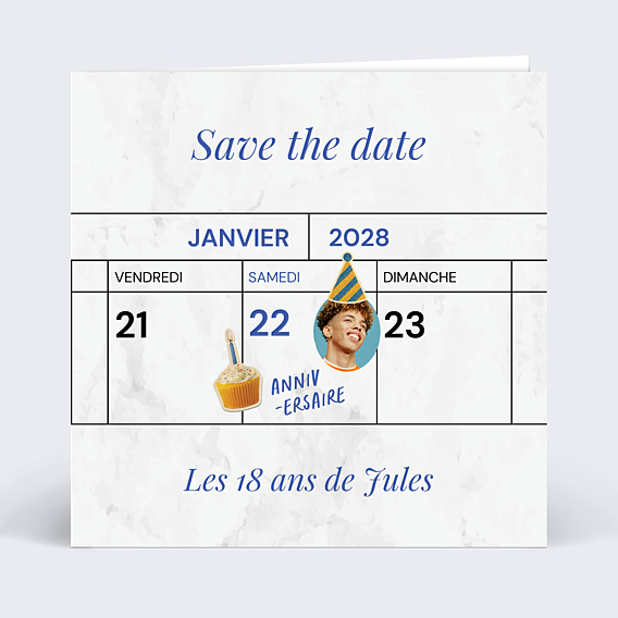 Invitation anniversaire Save the date agenda