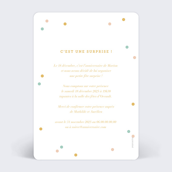 Invitation anniversaire Confettis Verso