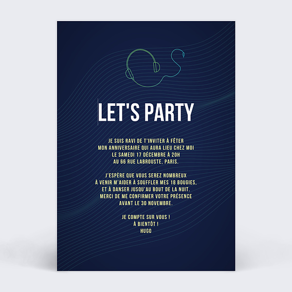 Invitation anniversaire Soirée DJ Electro Verso