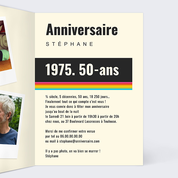 Invitation Anniversaire Polaroïd Intérieur Droit