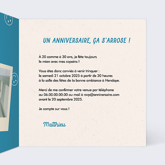 Invitation anniversaire Enfin Intérieur Droit