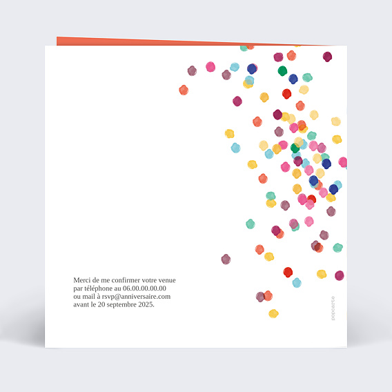 Invitation anniversaire Confettis Photo Verso